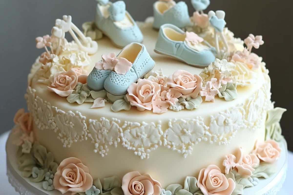 Beautiful baby shower cakes with pastel decorations, baby-themed toppers, and elegant floral accents, perfect for a memorable celebration.