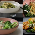 A colorful vegan bowl filled with quinoa, roasted vegetables, chickpeas, and tahini dressing, highlighting a healthy plant-based meal.