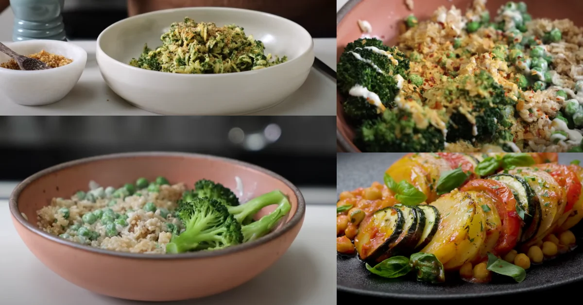 A colorful vegan bowl filled with quinoa, roasted vegetables, chickpeas, and tahini dressing, highlighting a healthy plant-based meal.