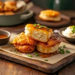 Close-up view of a honey butter chicken biscuit from Whataburger