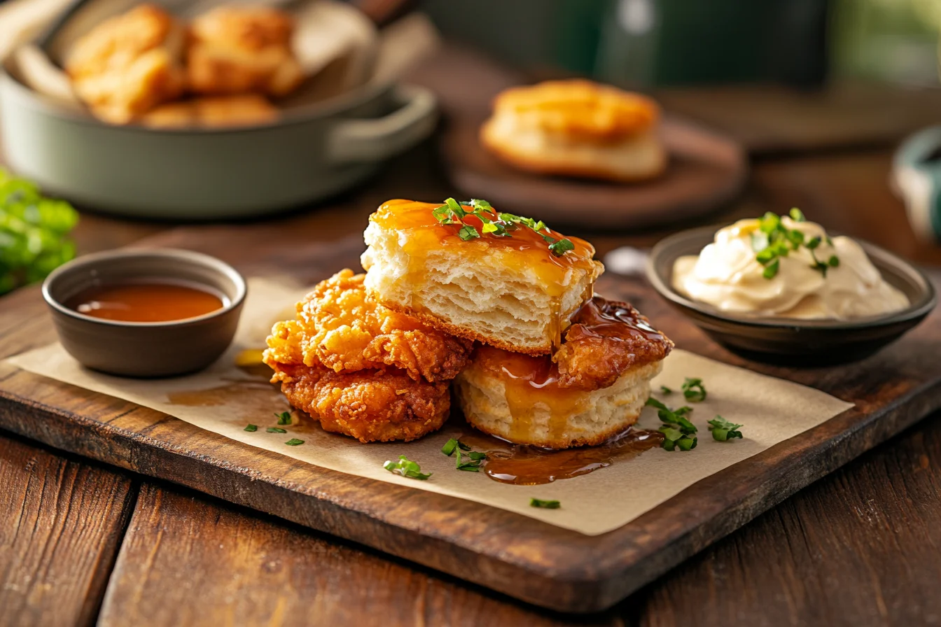 Close-up view of a honey butter chicken biscuit from Whataburger