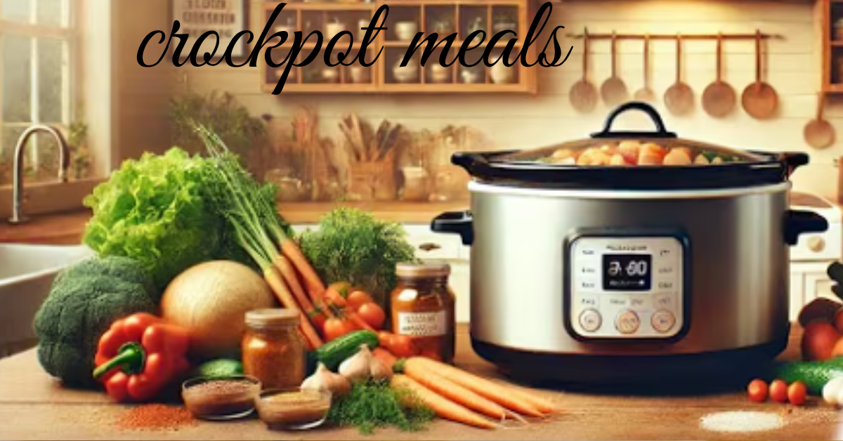 A crockpot filled with a hearty stew, showcasing tender meat and colorful vegetables, representing the simplicity of slow cooking.