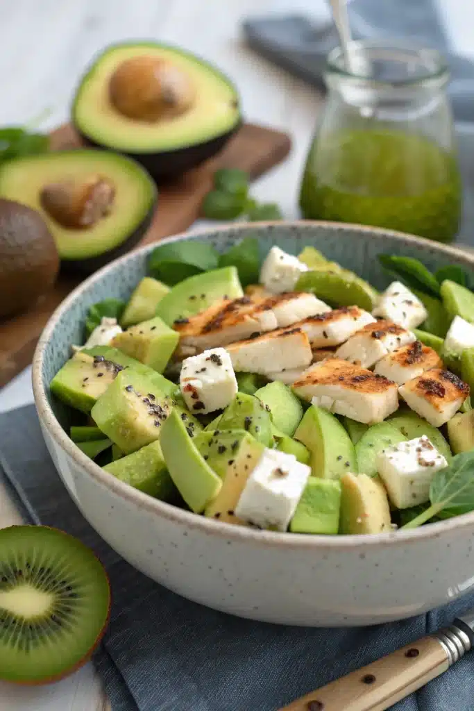 How to Make the Perfect Kiwi Avocado Feta Salad at Home 4 Kiwi Avocado Feta Salad with grilled chicken