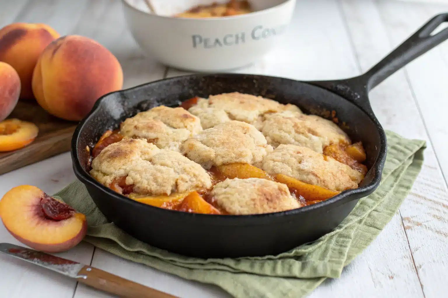 Old-Fashioned Peach Cobbler Recipe in Cast Iron Skillet