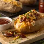Cheesy BBQ Chicken Stuffed Potatoes fresh from the oven