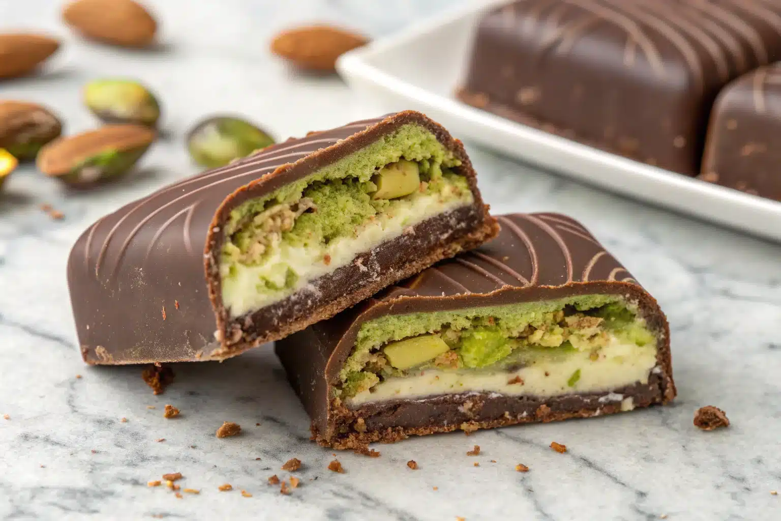 Dubai chocolate bar with pistachio and kataifi filling