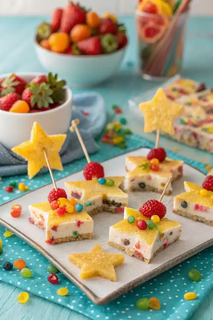 Fruity Pebbles Cookie Cheesecake Bars: A Fun, Colorful Dessert You’ll Love 3 Fruity Pebbles cheesecake skewers for parties