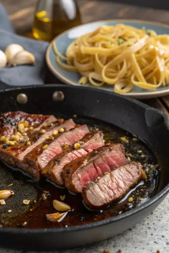 One-Pan Honey Garlic Steak & Cheddar Pasta – The Best 30-Minute Recipe 2 caramelized steak for one-pan honey garlic steak and cheddar pasta